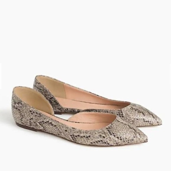 J. Crew Audrey Glitter Snakeskin D'Orsay Flats